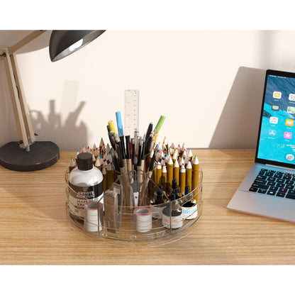 CraftGenes Rotating Desk Organizer, 360° Acrylic Pen Organizer for Desk with 7 Removable Compartments, Extra-Large Pen Holder for Office Supplies, Markers, and Art Supplies, Clear Pencil Holder
