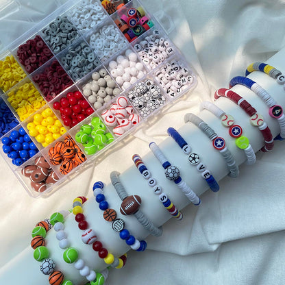 1888PCS Sports Ball Beads for Jewelry Making, Acrylic Clay Beads for Bracelets Volleyball Softball Football Baseball Basketball Soccer Bead with Letter Bead for DIY Crafts