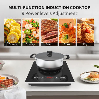 VBGK Portable Induction Cooktop With Ultra Thin Body, Low Noise Hot Plate With 1800W Sensor Touch Single Electric Cooktops Countertop Stove With 9 Temperature & Power Levels, 3-hour Timer, Safety Lock