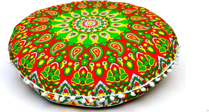 22" CRAFT KALA Round Mandala Comfort Meditation Floor Pillow Cover, Large Pillows Seating Cover for Adults, Cushions