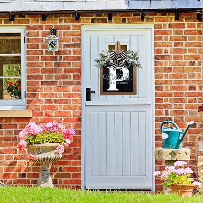 Last Name All Year Round Front Door Wreath with 26 Initial Letter Welcome Sign All Seasons Eucalyptus Garland and Bow ，Farmhouse, Porch, for Spring Summer Fall All Seasons Holiday Halloween Christmas.（P）