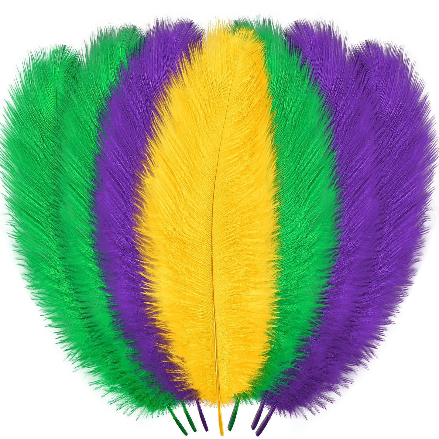 MARFOREVER 24 Pcs Mardi Gras Feathers for Crafts 10-12 Inches Natural Green Gold Purple Feathers for DIY Craft Dream Catcher Carnival Costume Mardi Gras Party Decorations Supplies