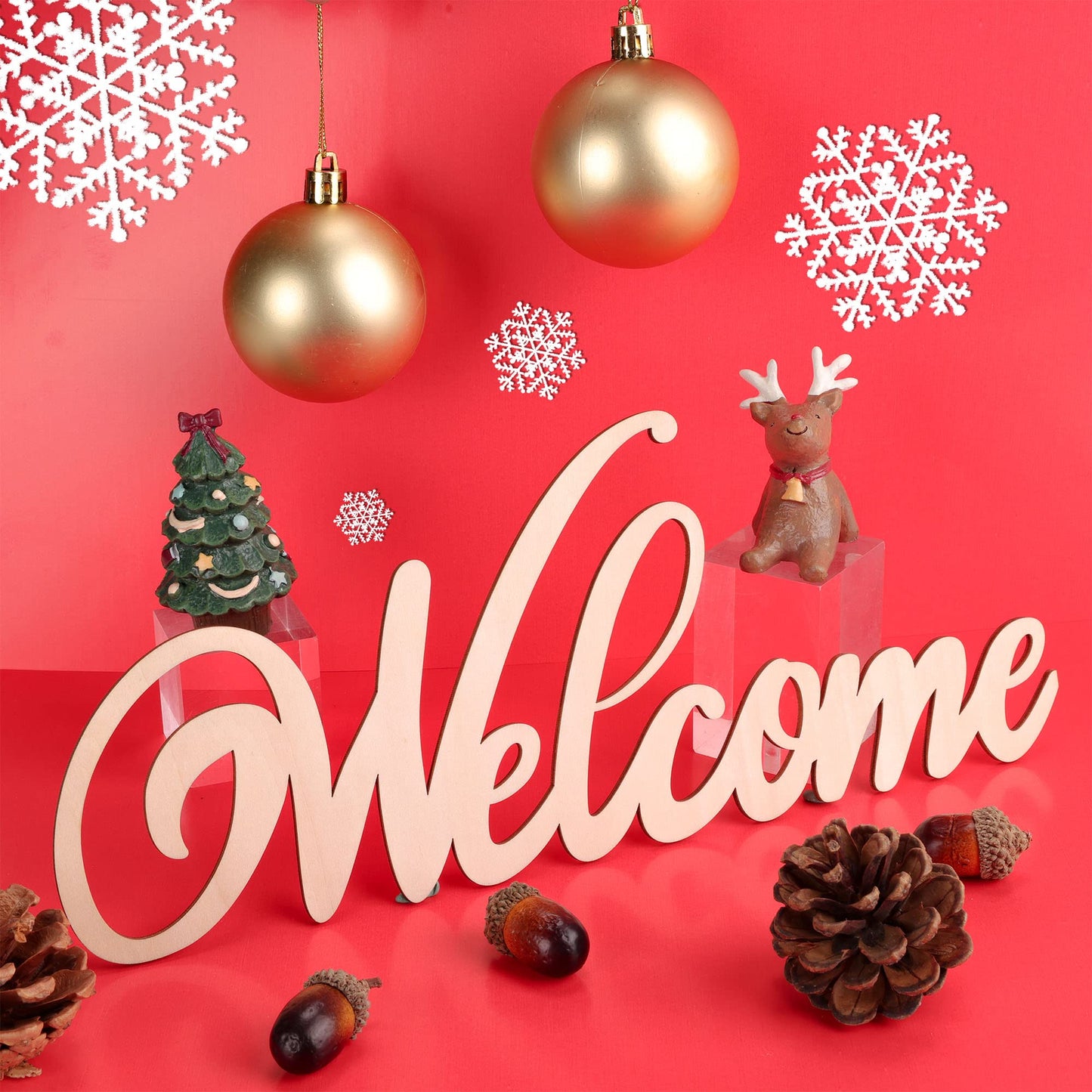 Joyavo Welcome Hello Unfinished Wooden Letters Wood Cutout Signs for Wreath Blank Decorative Word Signs for Crafts/Painting/Wall Decor/Letter Board/DIY (5PCS)
