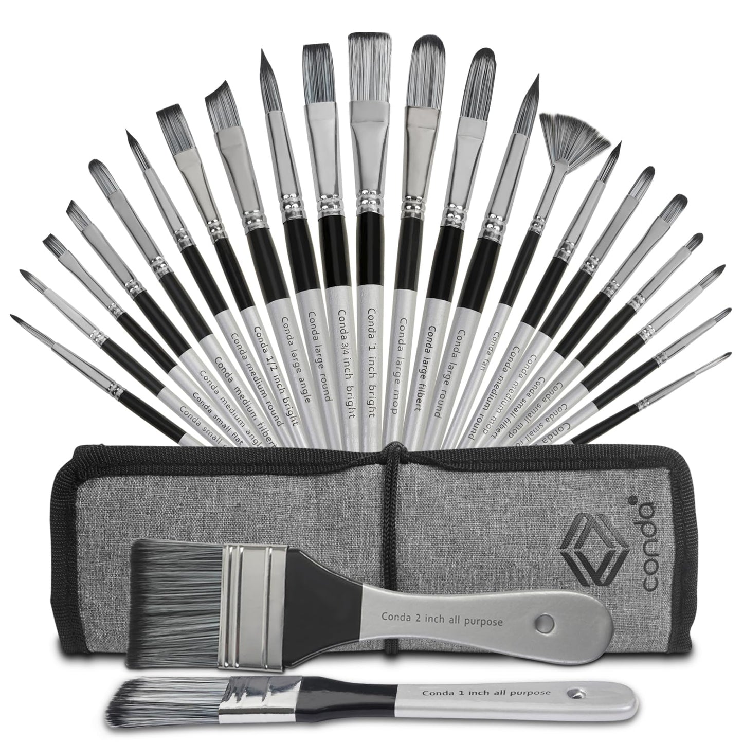 Paint Brushes Set of 24 Pieces, CONDA Different Shapes Wooden Handles Brushes with Art Brush Case, Professional Artist Brushes for Oil, Acrylic Canvas Watercolor Painting Craft