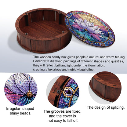 JISHSHAY Diamond Art Storage Box Lotus Diamond Painting Wooden Snack Box Flower Gem Painting Candy Box Gem Art Organizer Case Embroidery Kit Mosaic Kits for Adults Storage Containers with Lid