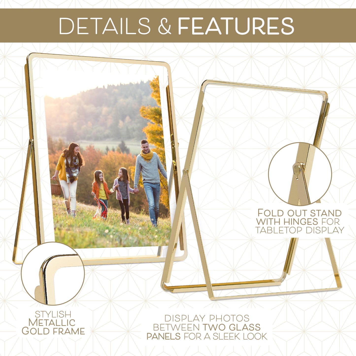 Sheffield Home Floating Metal Photo Frame – Modern Display Frame for Wall or Tabletop, 8x10 Inch, Gold