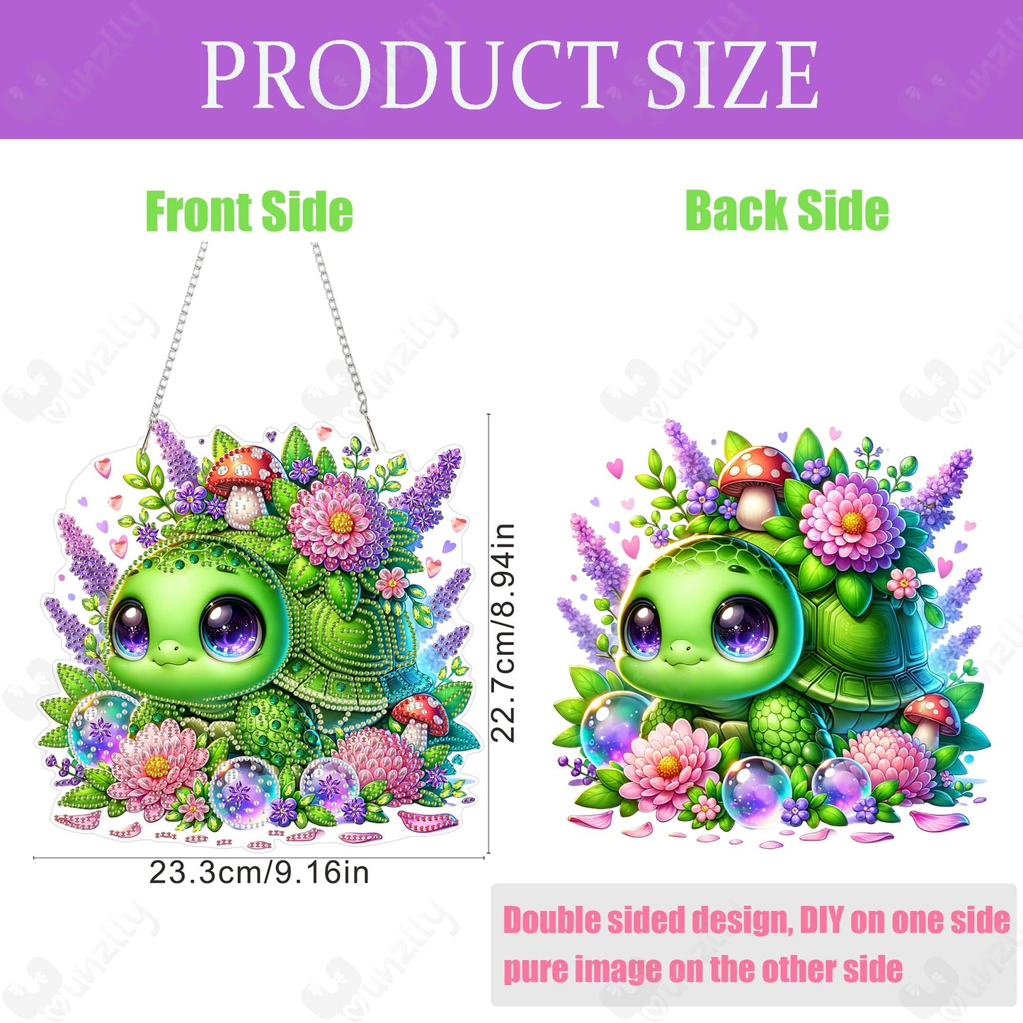 Yunzlly DIY Hanging Diamond Art Pendant Kit, Special Crystal Double Sided Diamonds Painting Ornament Kit for Adults, Acrylic Gem Painting Board for Window&Door&Wall (Turtle)
