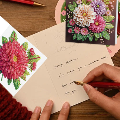 JISHSHAY 6 PCS Diamond Painting Greeting Cards Flower Diamond Art Birthday Cards with Envelopes Gem Art Gem Painting Mosaic Kits for Adults Embroidery for Thanksgiving Anniversary Valentine Festival