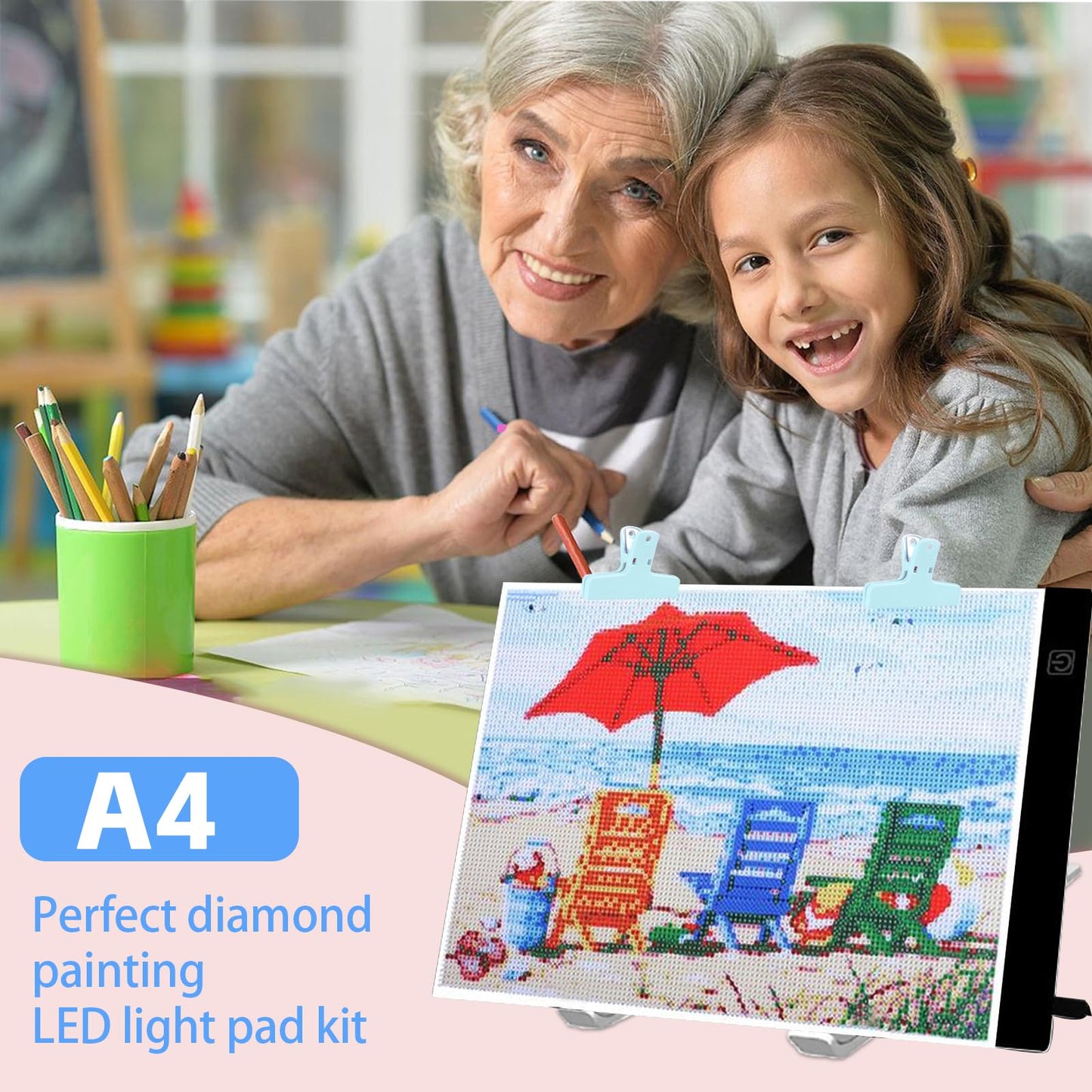 DNSGOOR 186Pcs All Inclusive Diamond Art Accessories Kit Diamond Painting A4 LED Light Pad Set with Diamond Art Sealer Glue Stand Storage Case Pens 5D Painting Tools for DIY Drill Craft