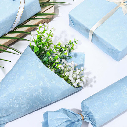 Generic 100 Sheets Dusty Blue Wildflower Tissue Paper Floral Gift Decorative Wrapping Paper Botanical Flower DIY Art Craft Tissue for Packaging Spring Wedding Birthday, 13.7 x 19.6 in