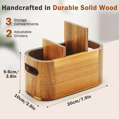SWKHDKX Acacia Pencil Pen Holder for Desk, Wooden Office Organizer with 3 Slots for Countertop, Makeup Brush Holder Remote Control Organizer for School Home Supplies