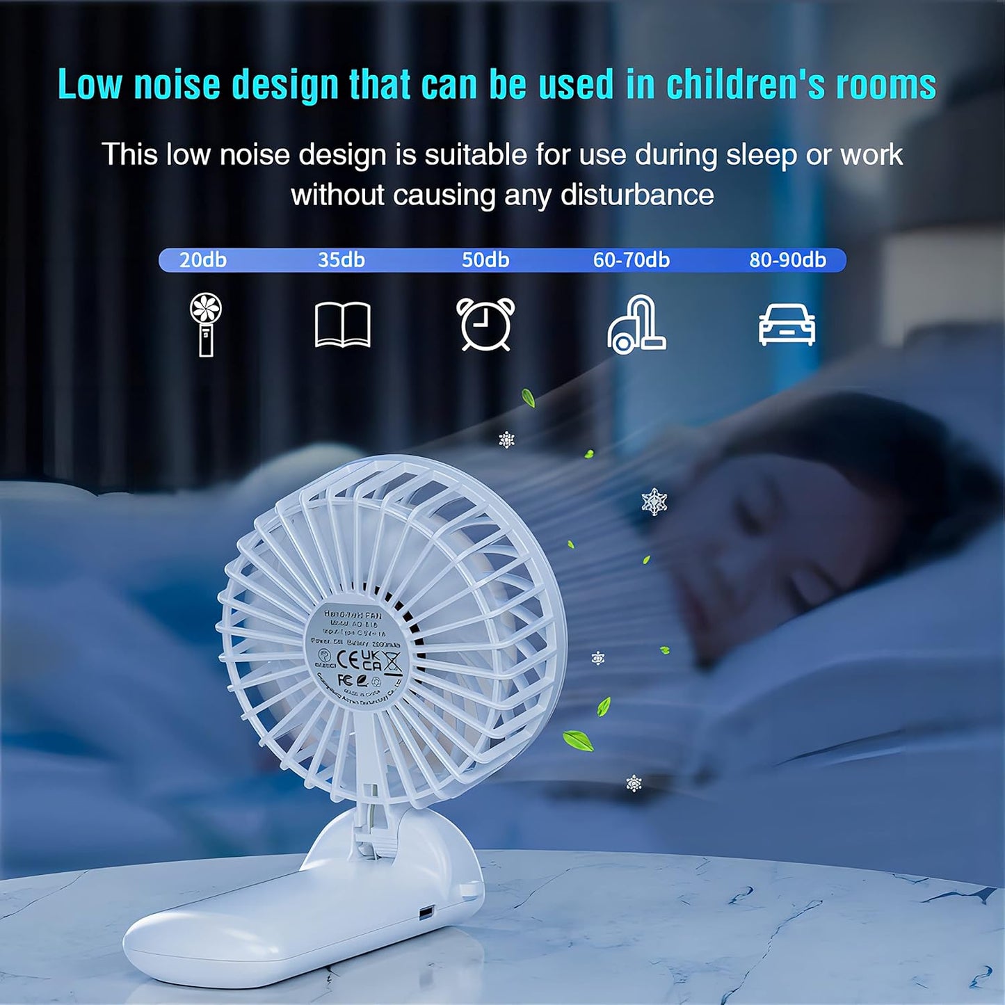 Psecici Mini Portable Handheld Fan - 4 Speed Levels | 180° Foldable Design for Travel & Office