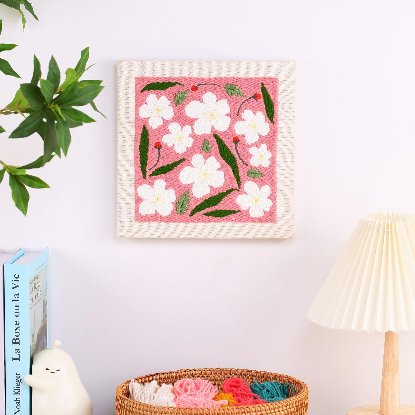 Embroidery Punch Needle kit Frame, Embroidery Starter Kits for Beginner Kids,Punch Needle Fabric with Pattern,Threader, Yarns,Embroidery Hoops & Rug Punch(Pink)