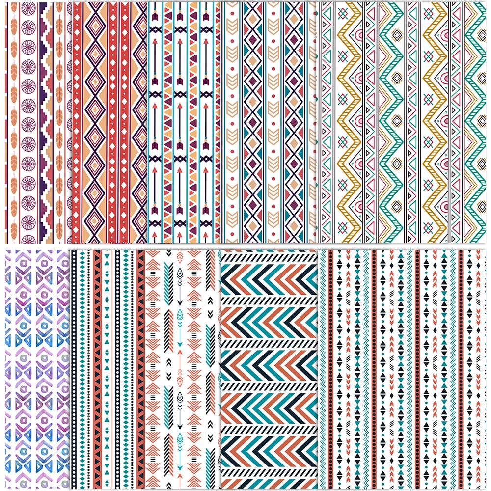 ONEART | 10 Pieces Bohemian Printed Clear PVC Vinyl Sheets, A4 Size Ethnic Boho Style See Through Waterproof Vinyl Fabric