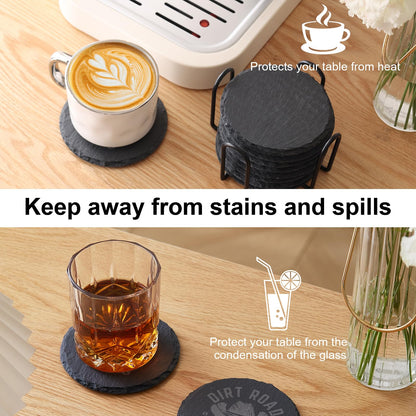 24 PCS Slate Coasters Set, 4 Inch Black Round Stone Drink Coasters Bulk, Laser Engraving Blanks with Anti-Scratch Bottom for Coffee Bar Home Kitchen Decor, Ideal Housewarming Wedding Gifts