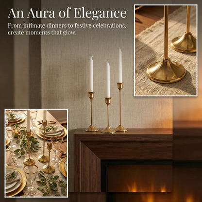 2 Sets(6 Pcs) Brass Tapered Candle Holder,Candlestick Tall Metal Candlestick Holders for Table Centerpiece Home Decor for Wedding Fireplace Mantel Housewarming Gift Fits 3/4 Inch Thick Candles