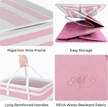 HomeHacks Large Waterproof Laundry Baskets - Collapsible Hampers with Reinforced Handles | Pink, 125L Each