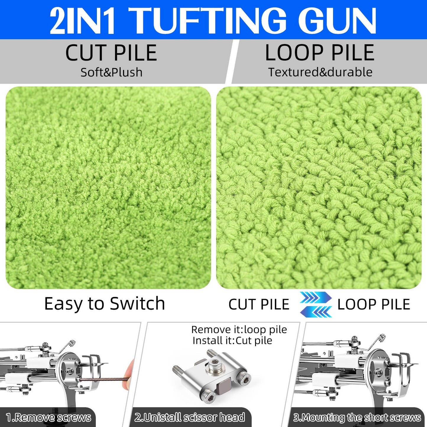 Rug Tufting Gun with Carpet Trimmer Kit，Tufting Gun Starter Kit Professional Tufting Rug Making Machine，2 in 1 Cut Pile Loop Pile Tufting Gun Kits for Beginners and Amateur