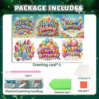 MaiYiYi 6 Pack DIY Happy Birthday Diamond Art Birthday Greeting Cards, Balloon Diamond Painting Greeting Cards, Birthday Wishes Diamond Art Card for Family Friends Birthday