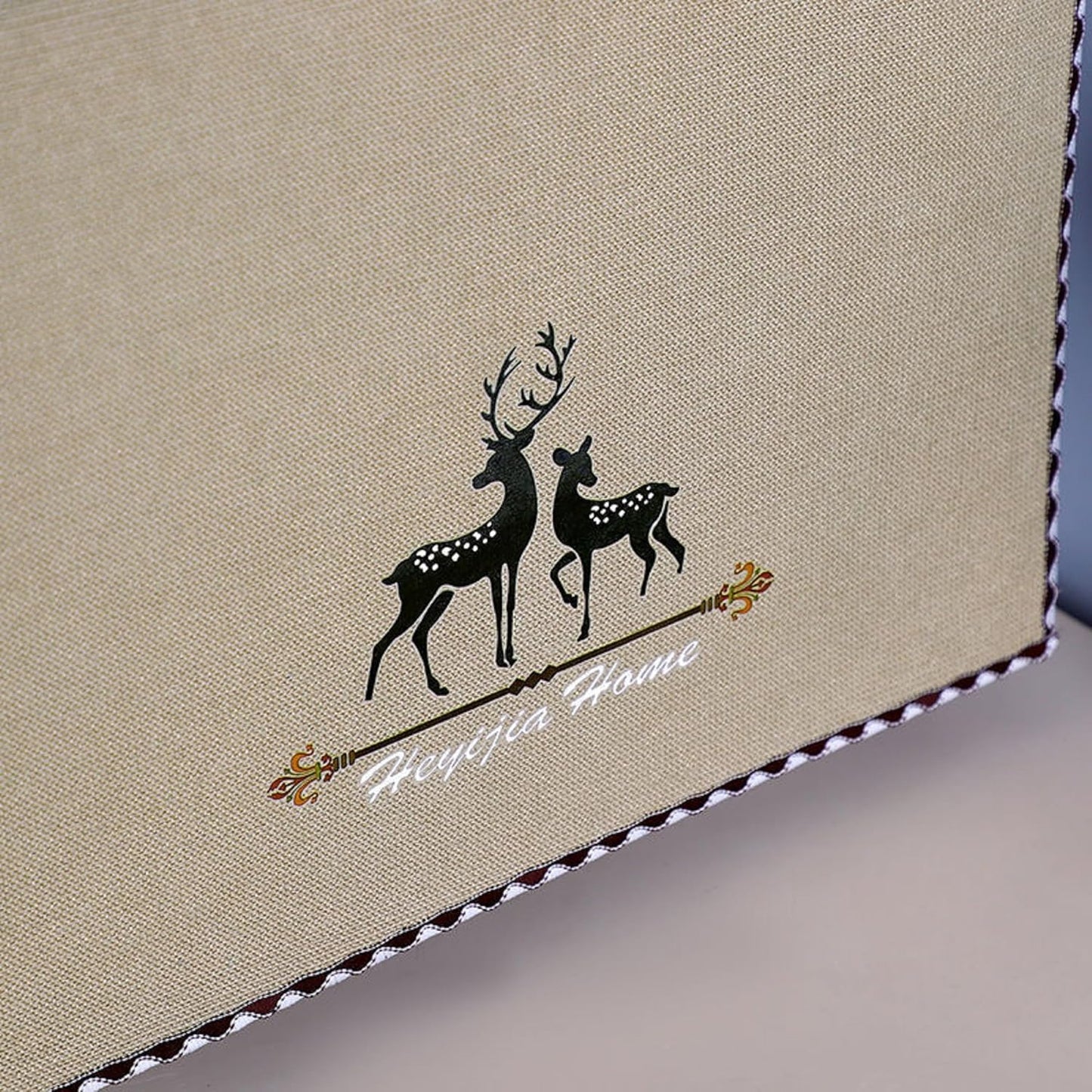 Microwave Oven Cover, Waterproof Cotton Linen Dust Protector, Decorative Kitchen Appliance Cover (Deer - Khaki)