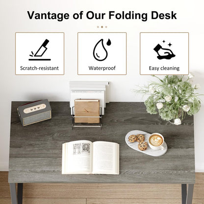 EMODA 40 inch Folding Desk No Assembly Required Home Office Desk Study Writing Gaming Computer Table, Black Oak