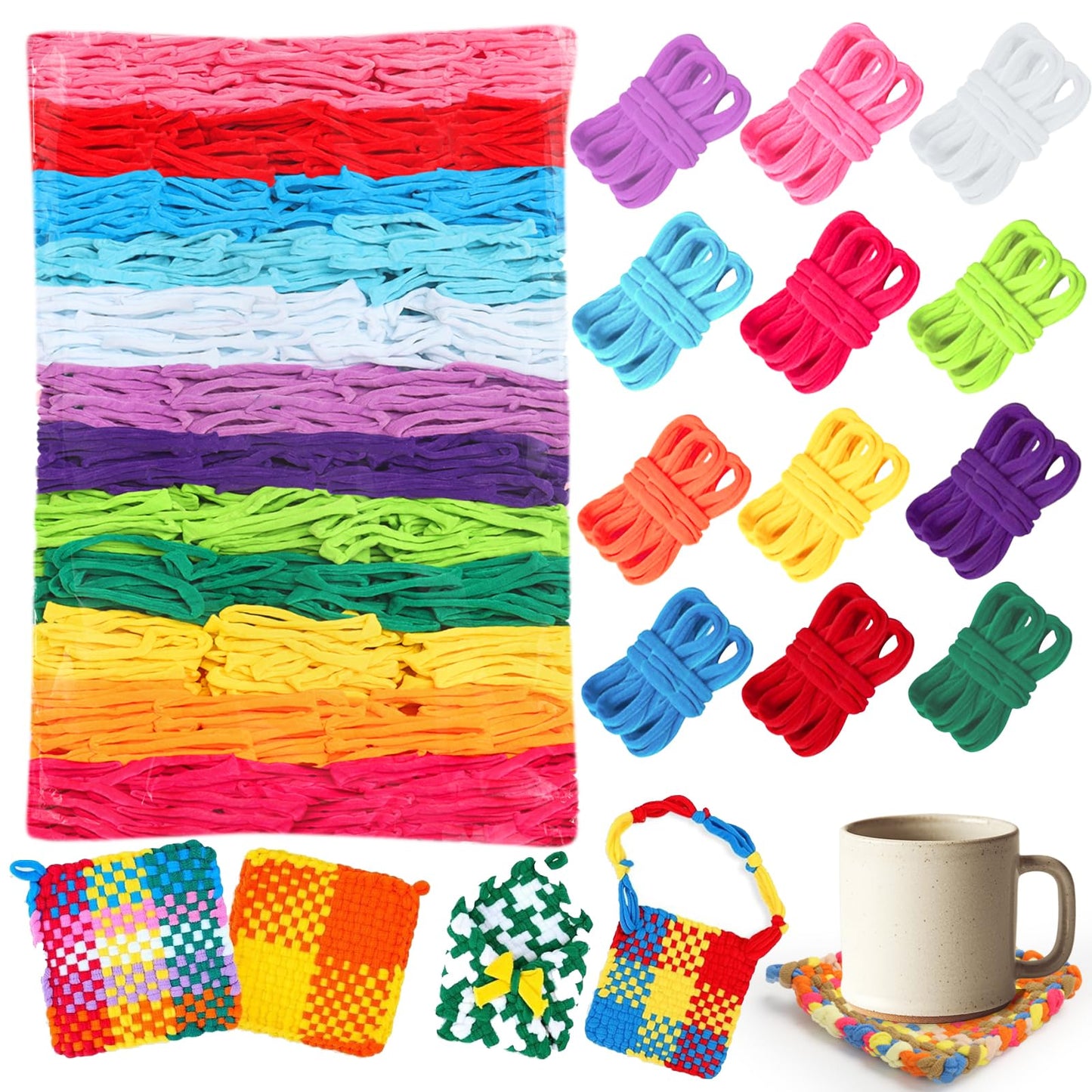 1200 PCS Weaving Loom Loops Potholder 7 inch Durable Nylon DIY Crafts Projects for Kids Adults Rainbow Themed Potholder Weaving Loops Kit Elastic Ideal Gifts for Girls Ages DIY Crafts Supplies