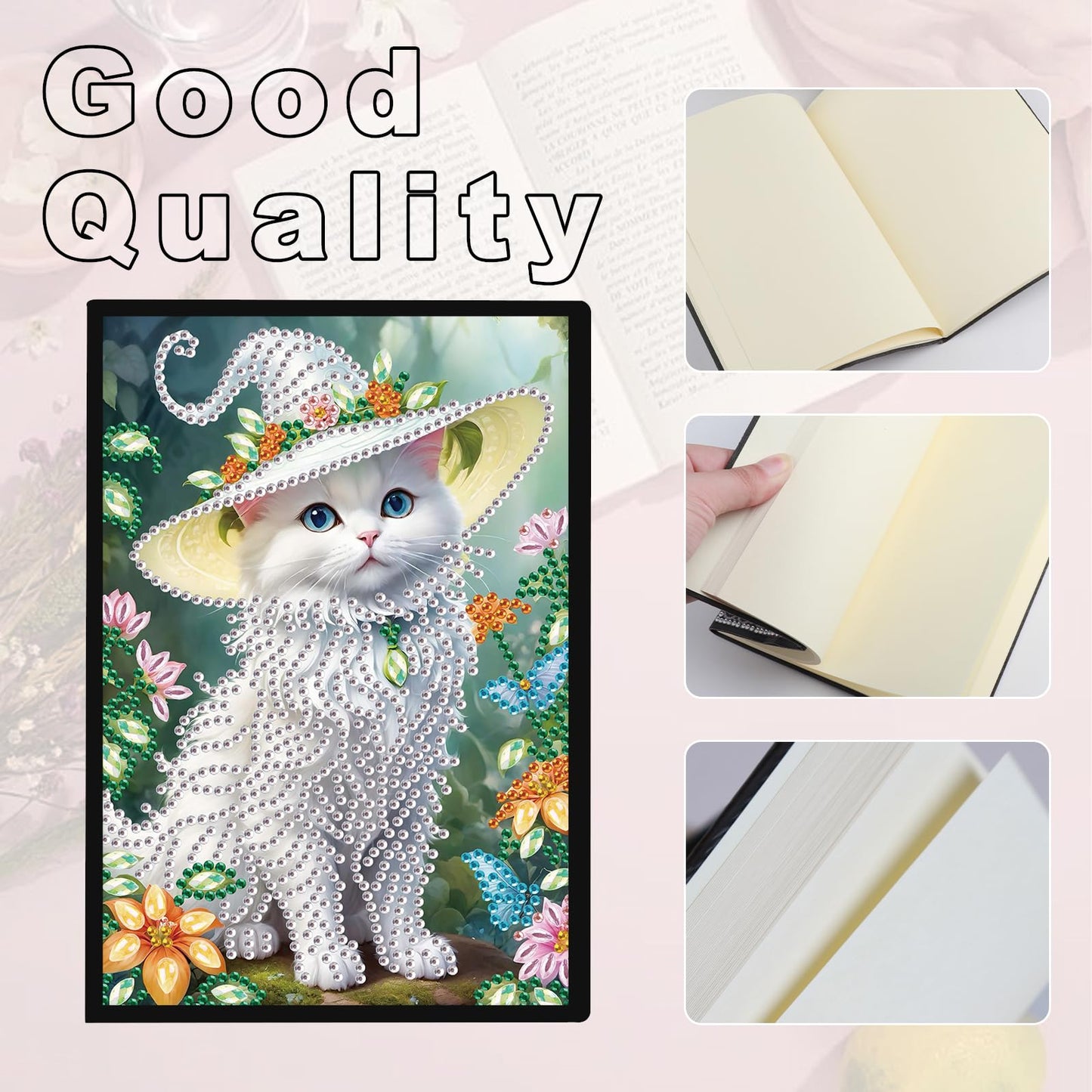 JZHYOAN Diamond Art Blank Note Book 5D Diamond Painting Notebook Kits for Adult DIY Cat Special Shape Art Dairy Travel Drawing Message Journal Sketchbook Mosaic Kit for Office Work