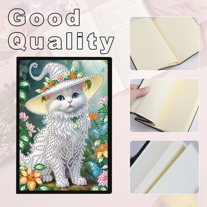 JZHYOAN Diamond Art Blank Note Book 5D Diamond Painting Notebook Kits for Adult DIY Cat Special Shape Art Dairy Travel Drawing Message Journal Sketchbook Mosaic Kit for Office Work
