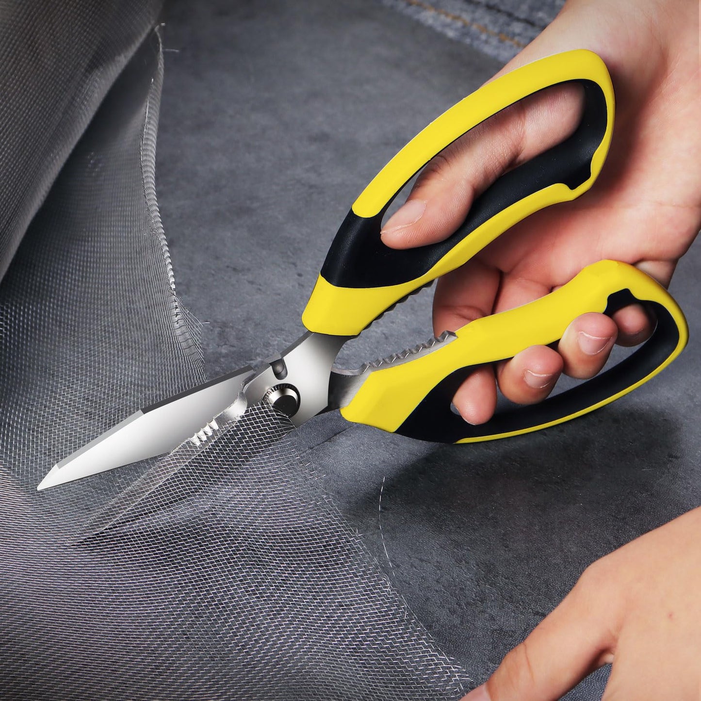 BoFuYuan Utility Scissors Heavy Duty: 8-Inch sharp Scissors All Purpose heavy duty, Serrated Blades Cut Carpet, Cardboard, Wire, Leather, Fabric, Multipurpose Shears for Kitchen, Garden, Office, Craft