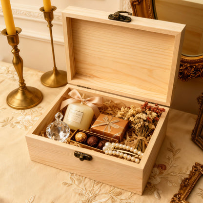 Unpainted Pine Wood Plain Box (1 piece): Small DIY Handcraft Storage Box (with hinged lid, 6.69×3.94×2.76inch)