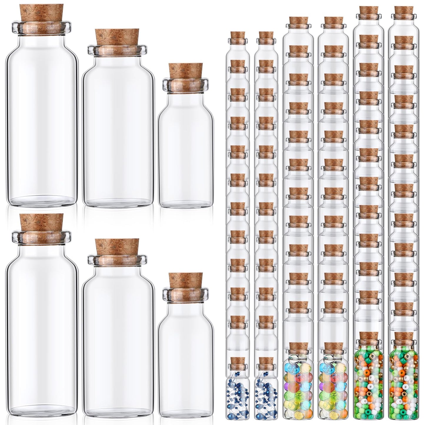 Dandat 100 Pcs Mini Glass Jars Bottles with Cork Stoppers, 5ml, 10ml, 14ml DIY Decoration Small Clear Glass Jars for Halloween Arts Crafts Projects Wedding Party Favors