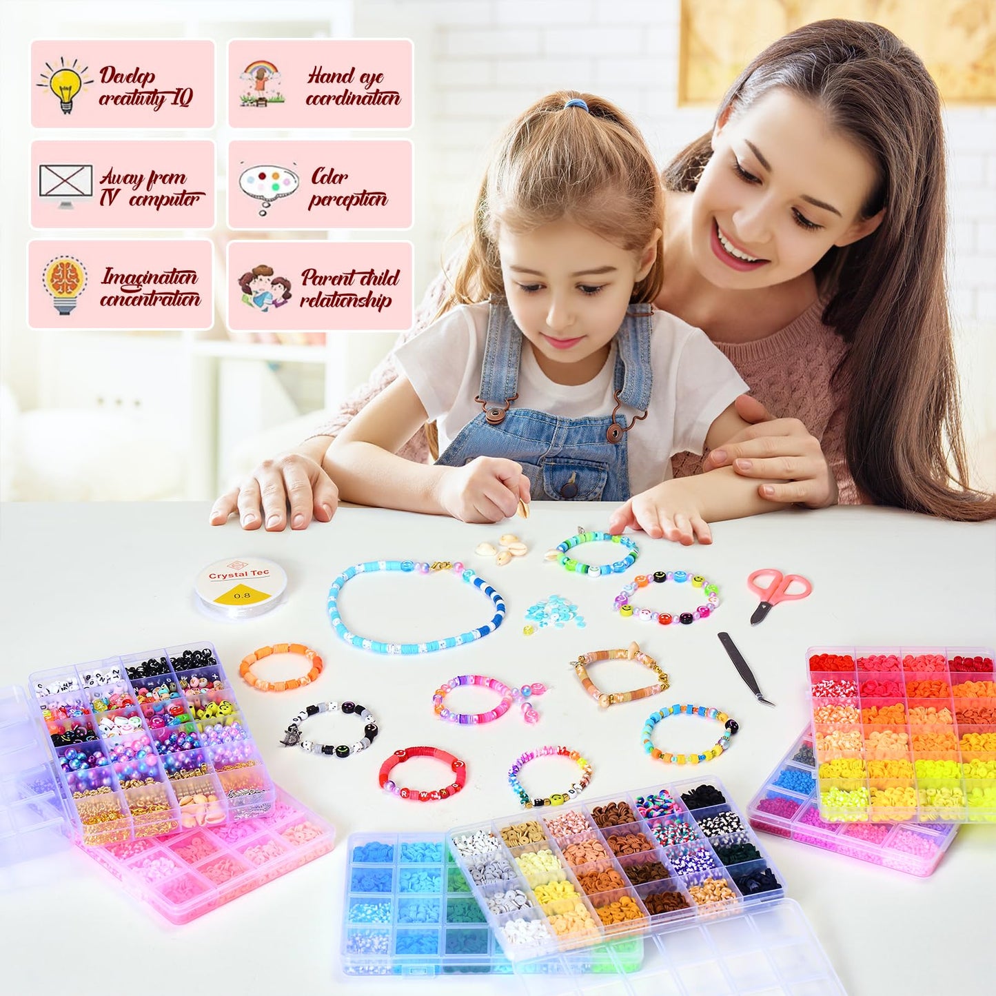 Ilootm Friendship Bracelet Kit, 16800pcs, 96 Colors Polymer Clay Beads & 24 Colors Glass Seed Beads, 400 Letters Beads，Bracelet Making Kit for DIY Jewelry Making&Friendship Bracelet Making