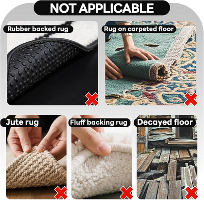 Skiennix Non-Slip Rug Grippers - Reusable Carpet Tape Pads for Hardwood & Tile Floors (12 Pack)