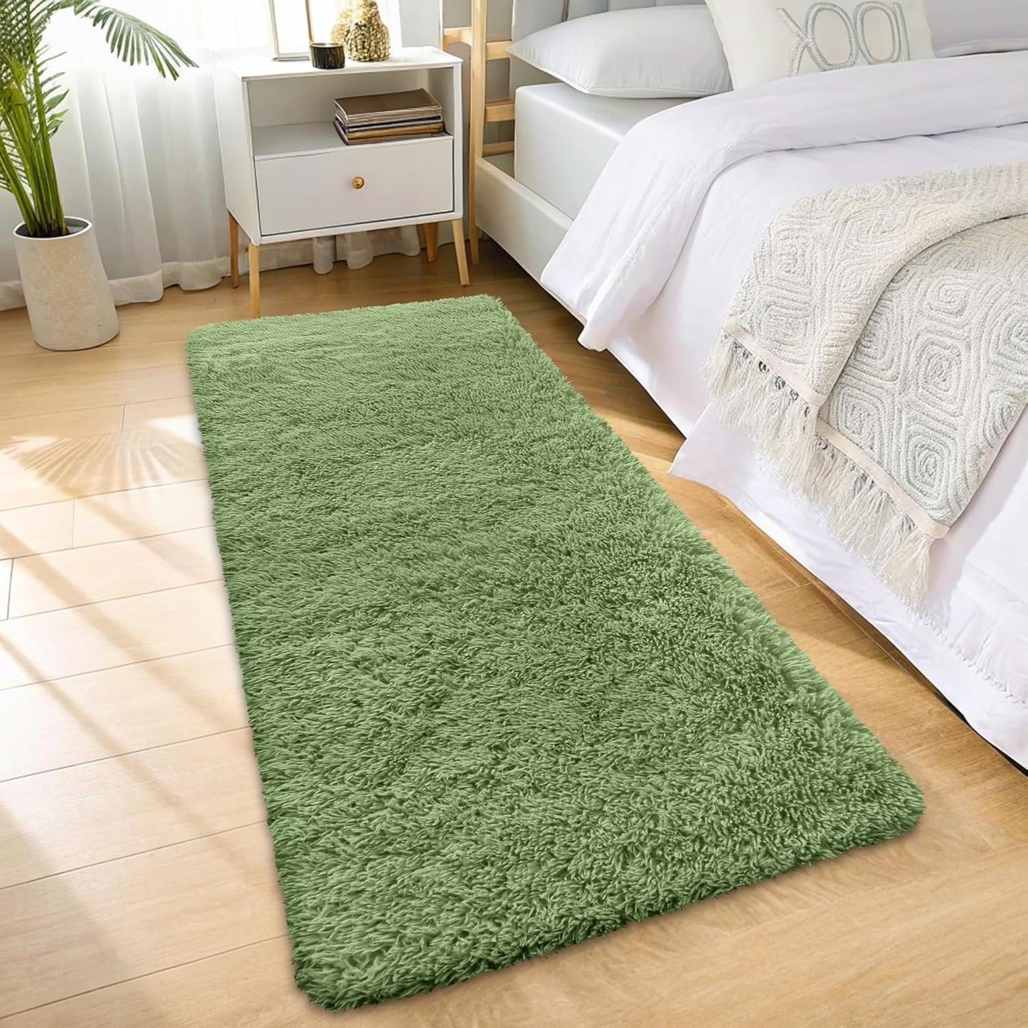 OLANLY 2x8 Soft Fluffy Machine Washable Runner Rug - Aesthetic Indoor Carpet for Bedroom & Hallway | Green