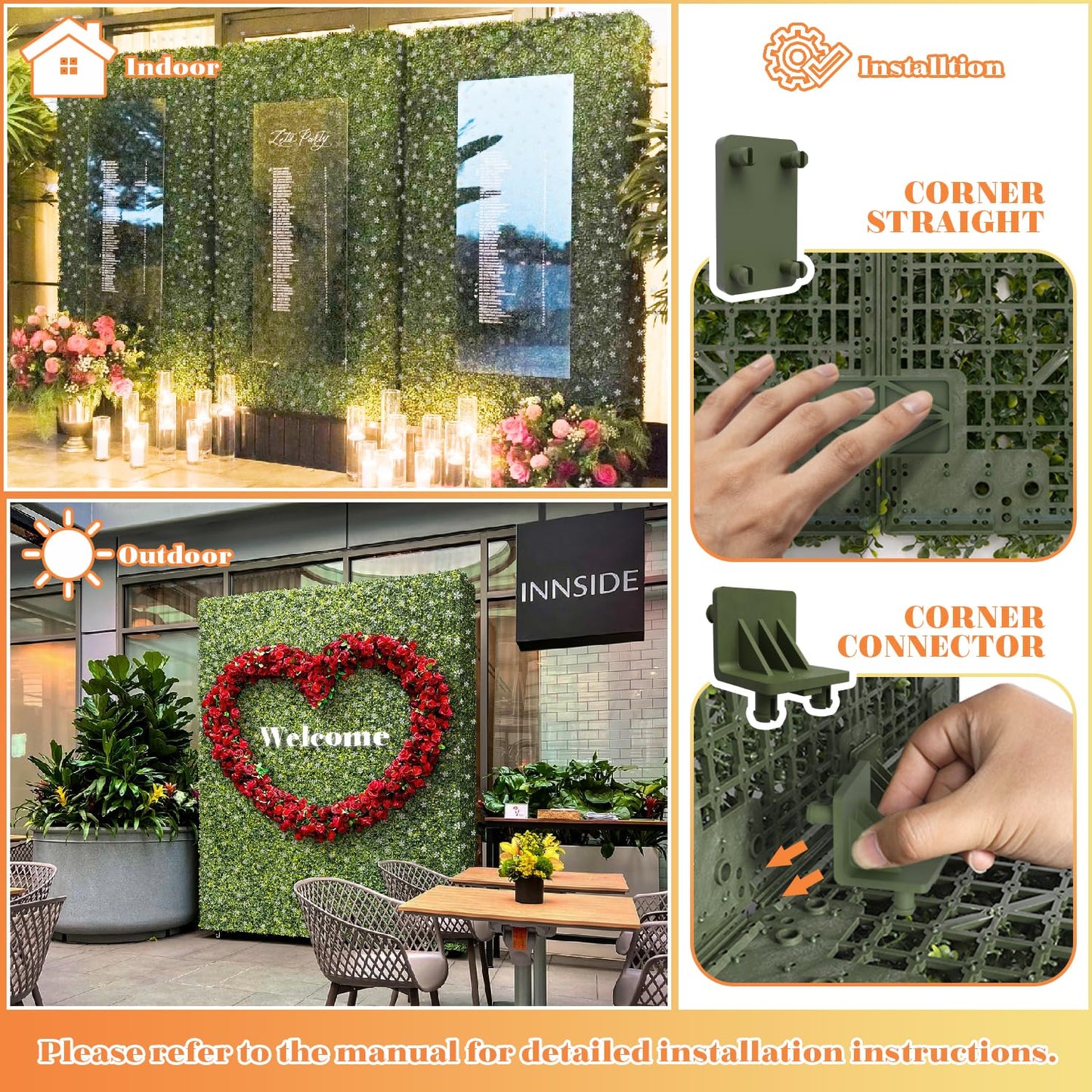 AwnPro 36Wx54Hx12D inches Artificial Boxwood Hedge Wall | Artificial Plant Waterproof Durable Partition Wall | Partition Privacy Panel | Garden Office Partition Wall | (White Flower Decoration)