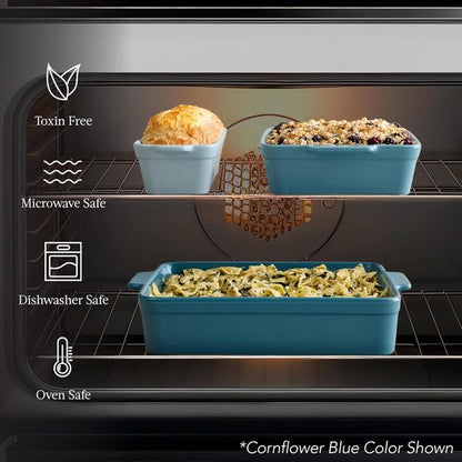 Best Choice Products 3-Piece Ceramic Bakeware Set - Stoneware Casserole & Baking Dishes | Sage Green, 9x12, 8x8, Loaf Pan