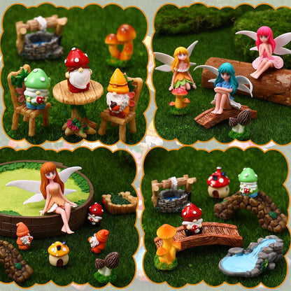 29Pcs Fairy Garden Accessories, Miniature Garden Ornaments Landscape Decorations Mini Fairy Figures Gnome Figure Animal Plant Furniture Set for DIY Terrarium Potted Plants Dollhouse Desk Decor