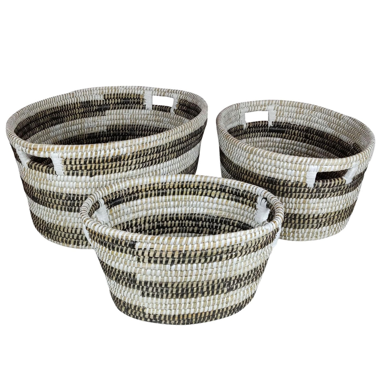 Giantex Woven Laundry Basket 24"/20"/16"- Set of 3 Stackable Storage Baskets with Handles, Large Oval Kans Grass Woven Baskets Laundry Hamper for Throw Blanket Clothes Living Room Bedroom