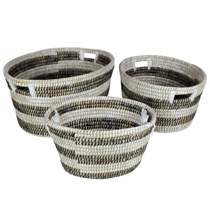 Giantex Woven Laundry Basket 24"/20"/16"- Set of 3 Stackable Storage Baskets with Handles, Large Oval Kans Grass Woven Baskets Laundry Hamper for Throw Blanket Clothes Living Room Bedroom