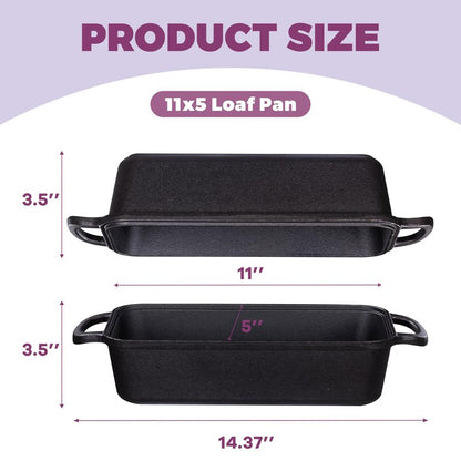 Vanderlume 11x5 Inch Cast Iron Loaf Pan with Lid, Large Dutch Oven Bread Loaf Pan for Sourdough, Homemade Bread Baking, Even Heat Distribution, 5.8Qt