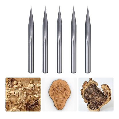 HUHAO 5PCS CNC Wood Carving Router Bit Set,20 Degree Engraving 1/8 Inch Shank V Bit 2 Flute 0.1mm Tip Carbide V Bit for Acrylic Metals Wood MDF PVC