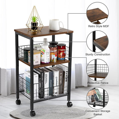 3-Tier Hadulcet Small End Table, Side Table with Storage Basket, Industrial Style Side End Table for Living Room