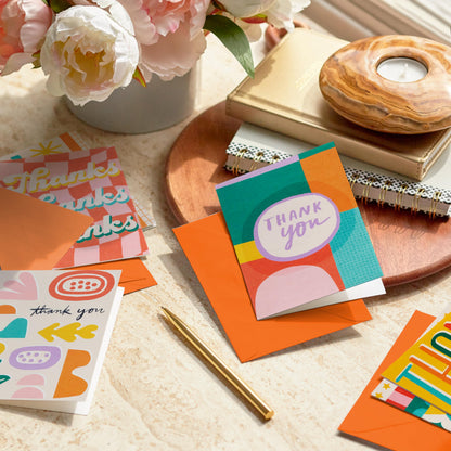 Hallmark Retro Thank You Card Assortment (24 Blank Cards with Envelopes) Orange, Yellow, Green, Pink