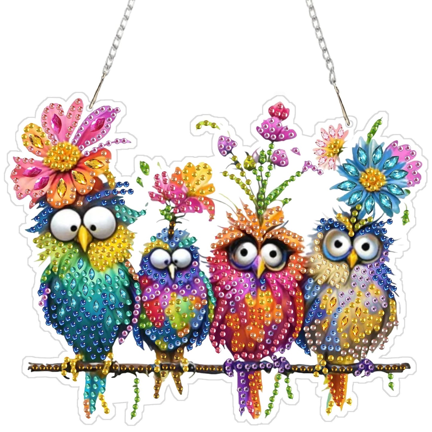 pudinbs Diamond Art Kit for Adult, 5D Diamond Art Painting Window Pendants Home Garden Wall Hanging Kits Hanging Ornament, DIY Acrylic Double Sided Ornaments (Bird)