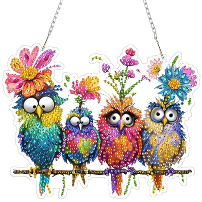 pudinbs Diamond Art Kit for Adult, 5D Diamond Art Painting Window Pendants Home Garden Wall Hanging Kits Hanging Ornament, DIY Acrylic Double Sided Ornaments (Bird)