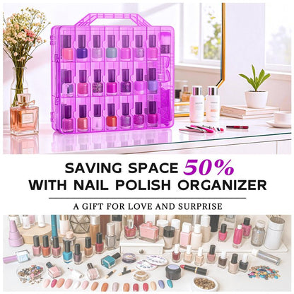 DreamGenius Nail Polish Organizer Case for 48 Bottles with 2 Nail Separators, Double Side Gel Nail Polish Holder with Adjustable Dividers, Purple