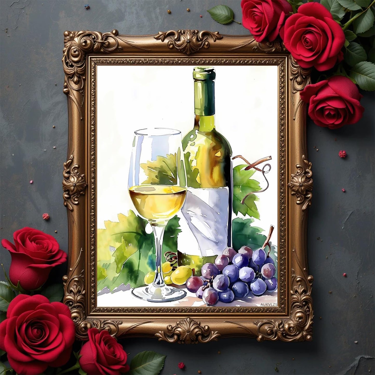 AUKVLZS 5D Diamond Painting Kits for Adults White Wine Bottle and Glass Diamond Art Kits DIY Full Round Drill Wine with Diamonds Gem Art Help Relieve Stress 12x16 inch