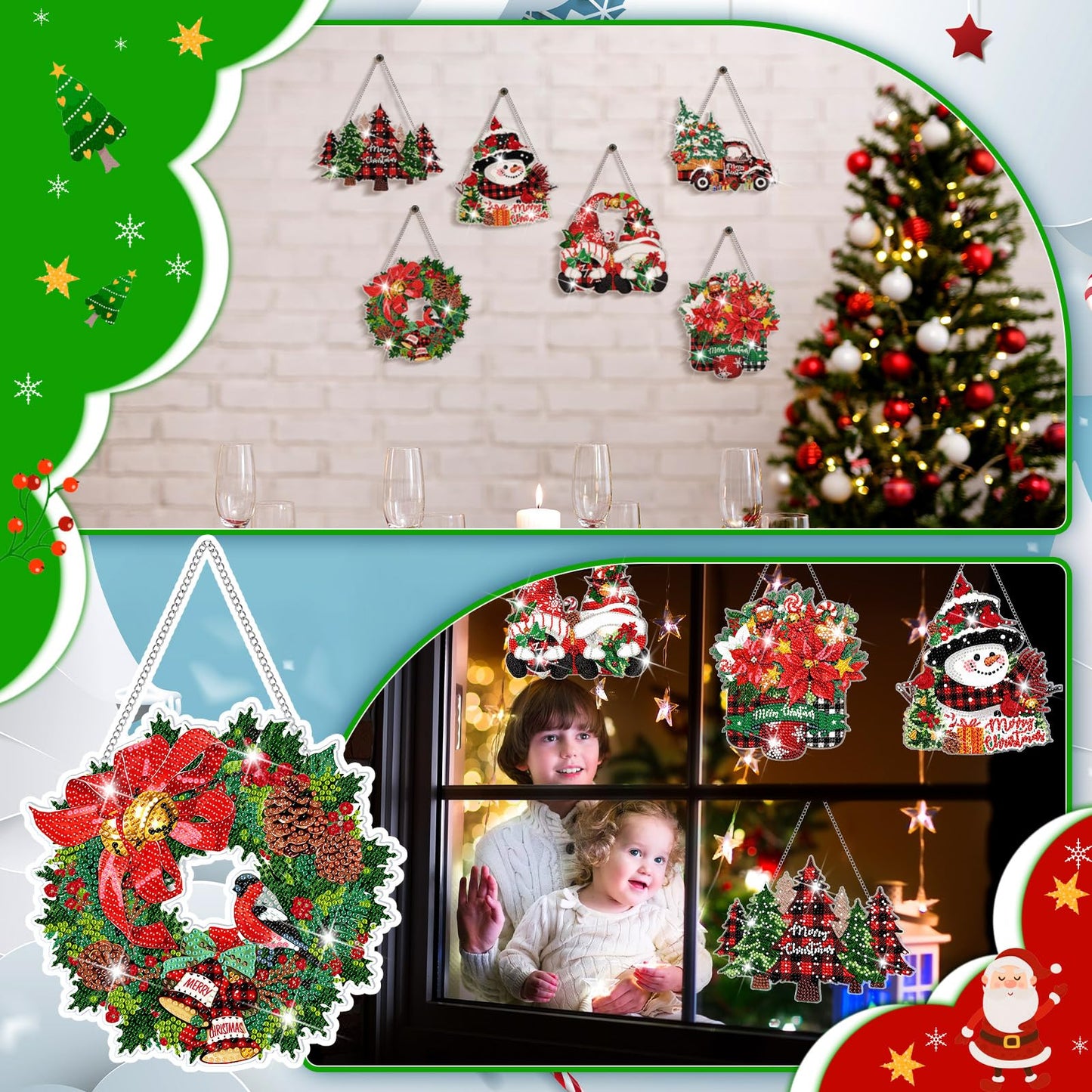Zonon 6 Pcs Christmas Diamond Painting Hanging Sign Set 5D Gnome Snowman Diamond Art Set for Adults DIY Art Pendant Ornaments Kits Acrylic Christmas Tree Wreath Truck for Wall Window Decor