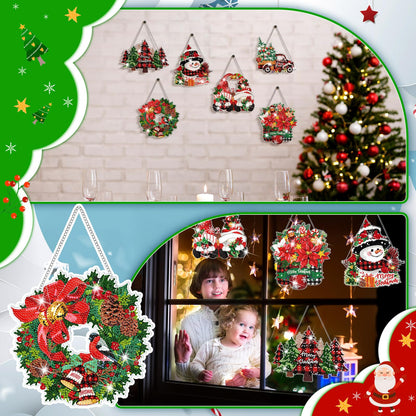 Zonon 6 Pcs Christmas Diamond Painting Hanging Sign Set 5D Gnome Snowman Diamond Art Set for Adults DIY Art Pendant Ornaments Kits Acrylic Christmas Tree Wreath Truck for Wall Window Decor