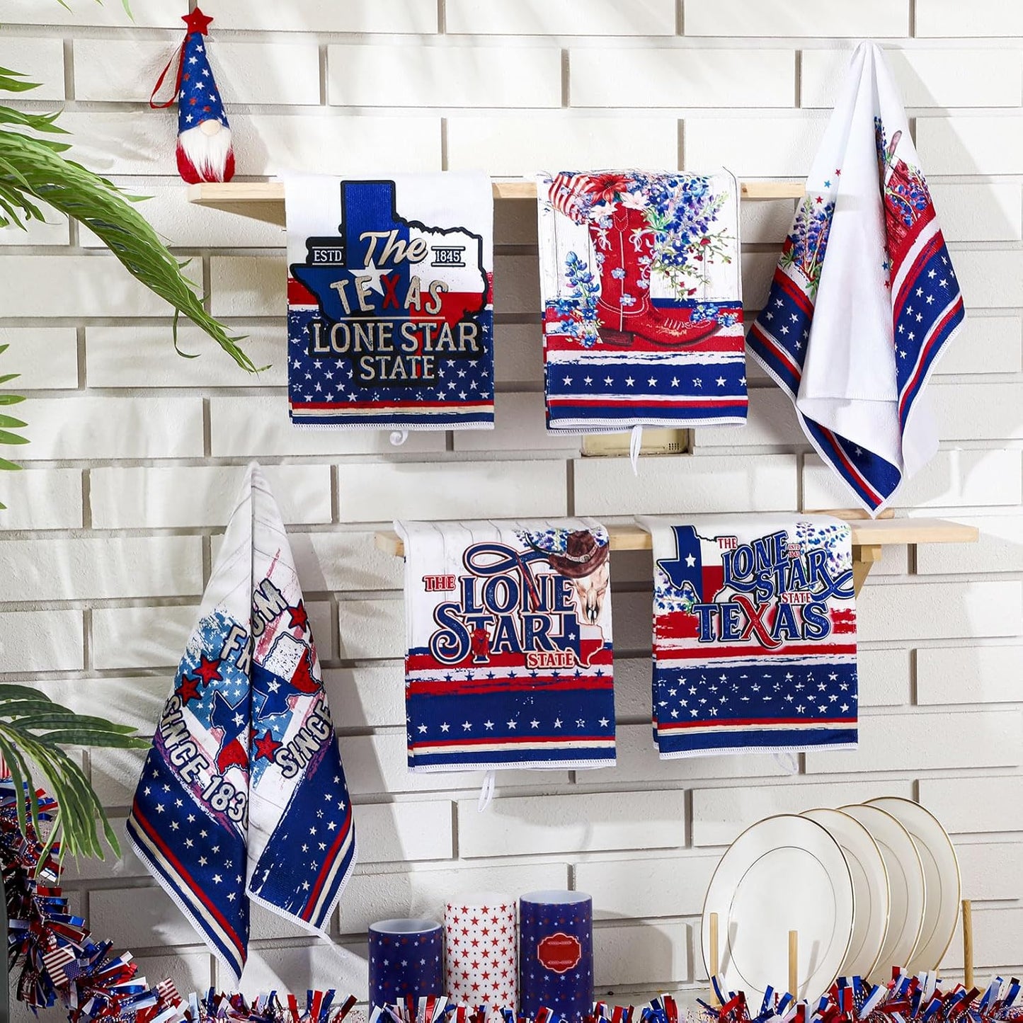 Bencailor 6 Pcs Texas State Kitchen Towel - Patriotic Absorbent Hand Towels for Home Cleaning